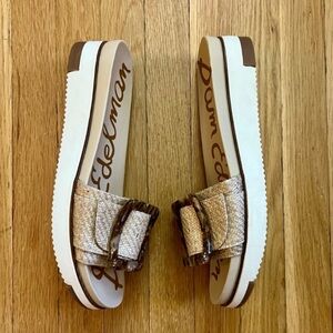 NEW SAM EDELMAN SLIDE SANDELS TORTOISE & RAFFIA DETAIL SIZE 9 1/2